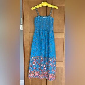 Beautiful PATRONS of PEACE Cotton Turquoise and Pink Floral Midi Dress, Small